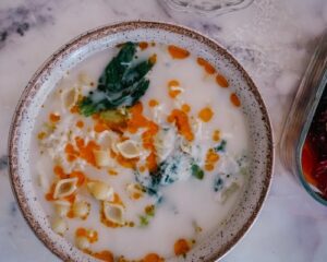Creamy Shell Soup with Chili Oil