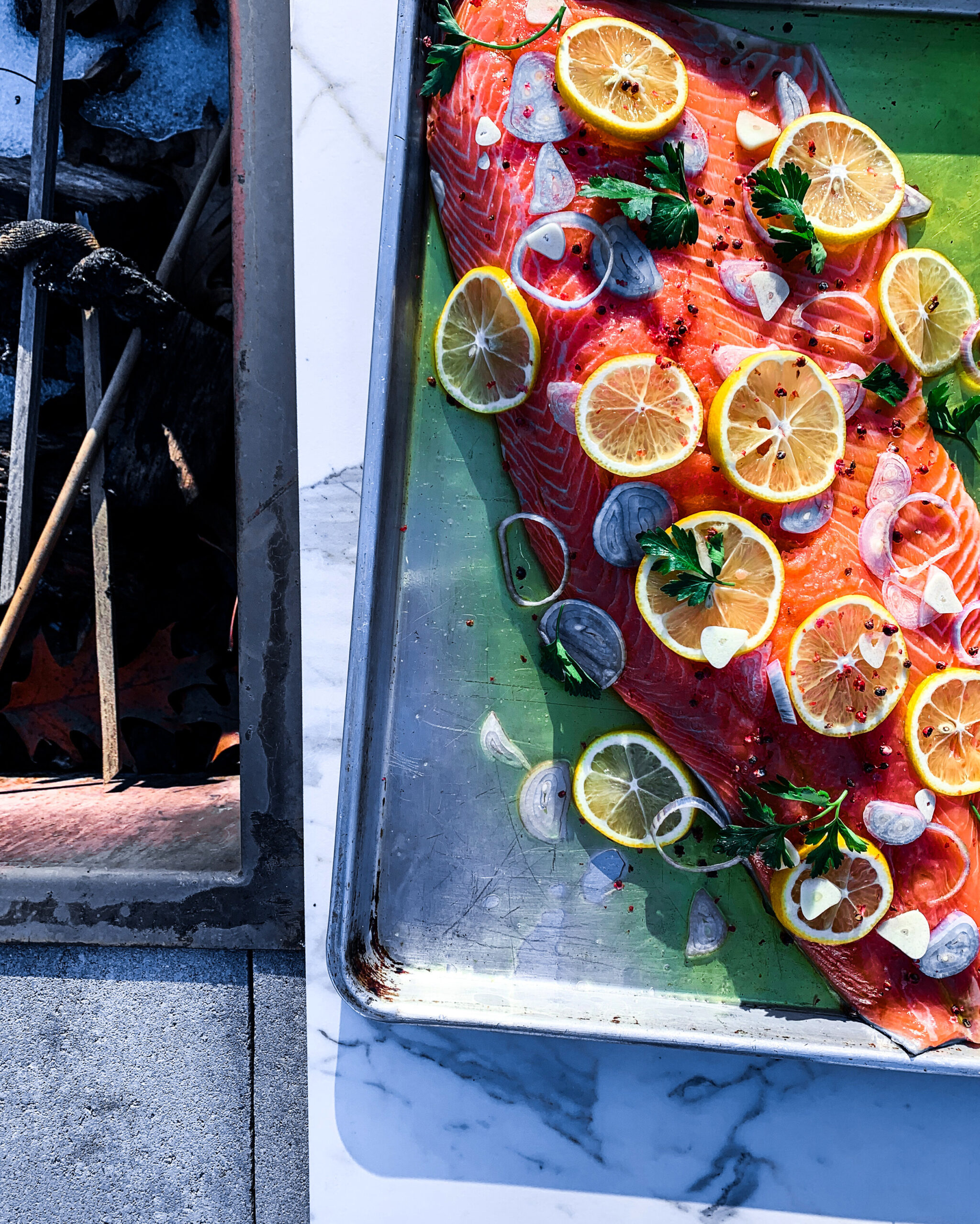 Myer Lemon + Pink Peppercorn Salmon - The Garnished Palate