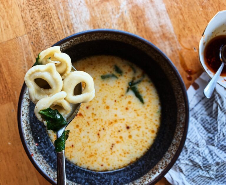 Chili Speckled Tortellini Soup